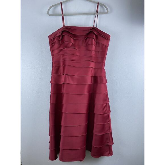Mori Lee Madeline Gardner Sz 15/16 Claret rmvbl straps boning ruffle satin dress - Picture 1 of 13
